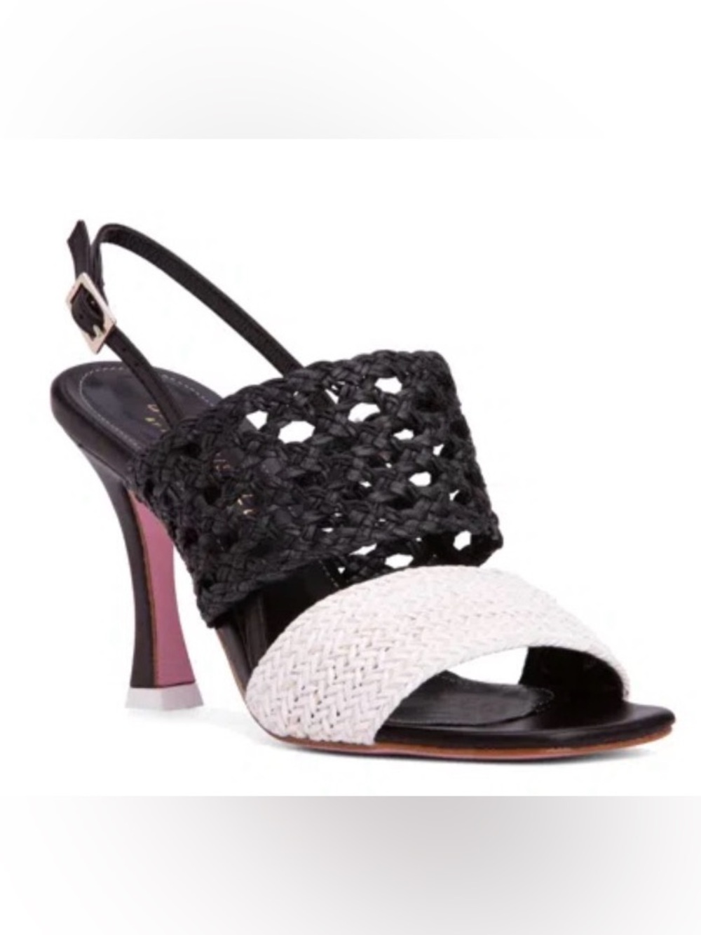 Beautiisoles Mariella Woven Leather Slingback Heels Black White Size 10 Italy